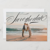 Classic Elegant Black Calligraphy QR Code Foto Save The Date (Vorderseite)