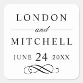 Classic Elegant Black Custom Wedding Monogram Quadratischer Aufkleber (Vorderseite)