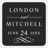 Classic Elegant Black Custom Wedding Monogram Quadratischer Aufkleber (Vorderseite)