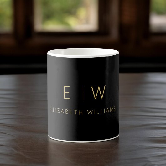 Classic Elegant Black Gold Minimalistisch Monogram Kaffeetasse