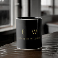 Classic Elegant Black Gold Minimalistisch Monogram
