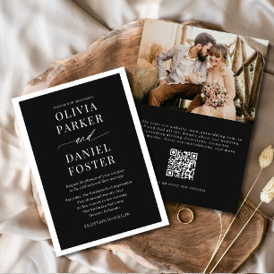 Classic Elegant Black QR Code Foto Wedding Einladung