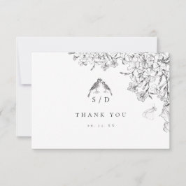 Classic Elegant Black White Floral Wedding  Dankeskarte