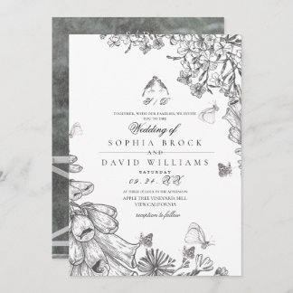 Classic Elegant Black White Floral Wedding Einladung