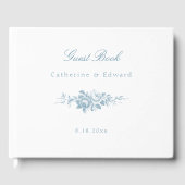 Classic Elegant Blau und Weiß Blumen Gästebuch (Vorderseite)