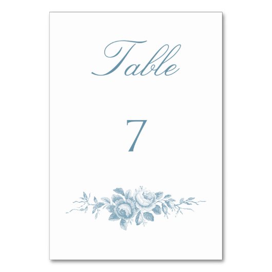 Classic Elegant Blau und Weiß Blumen Tischnummer (Rückseite)
