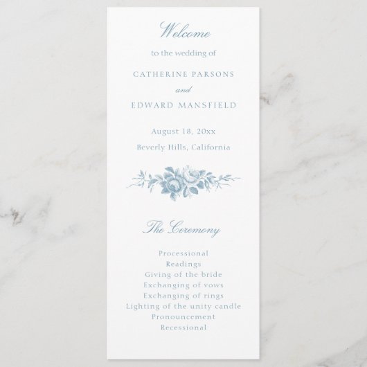 Classic Elegant Blue and White Floral Program Programm (Vorderseite)
