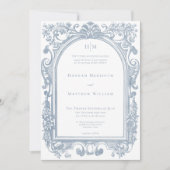 Classic Elegant Blue Arch Floral Frame Wedding Einladung (Vorderseite)