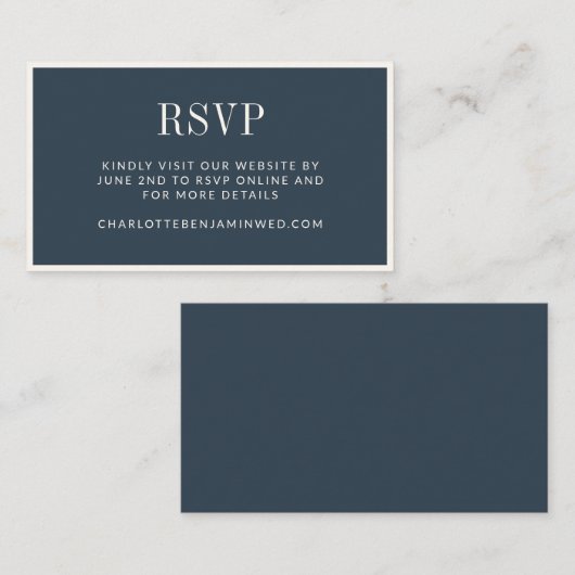 Classic Elegant Blue Border Wedding RSVP Online Begleitkarte (Vorne/Hinten)