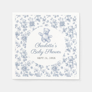 Classic Elegant Blue Boy Bear Baby Shower Toile Serviette