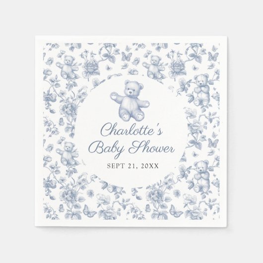 Classic Elegant Blue Boy Bear Baby Shower Toile Serviette (Vorderseite)
