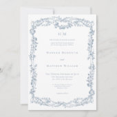 Classic Elegant Blue Delicate Floral Frame Wedding Einladung (Vorderseite)
