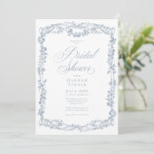 Classic Elegant Blue Floral Frame Bridal Shower Einladung (Stehend Vorderseite)