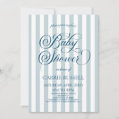 Classic Elegant Blue Stripes Boy Baby Shower Einladung (Vorderseite)