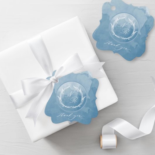 Classic, Elegant Blue Watercolor Monogram Wedding Geschenkanhänger