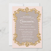 Classic Elegant Blush Pink Gold Tiara Quinceanera Einladung (Vorderseite)
