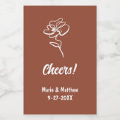 Classic & Elegant Boho Burnt Orange Floral Sketch Weinetikett (Einzelnes Label)