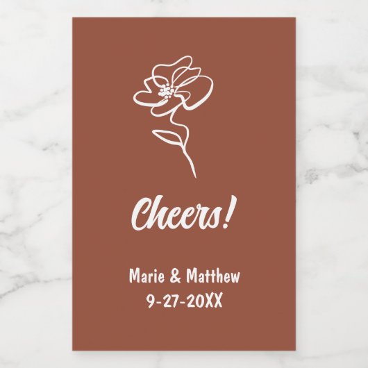 Classic & Elegant Boho Burnt Orange Floral Sketch Weinetikett (Einzelnes Label)