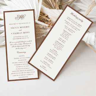 Classic Elegant Brown & Ecru Wedding Program