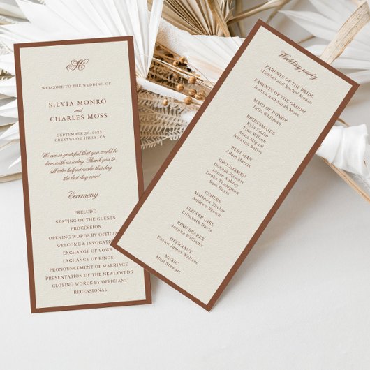 Classic Elegant Brown & Ecru Wedding Program