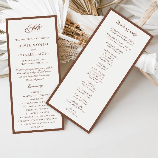 Classic Elegant Brown & Ecru Wedding Program