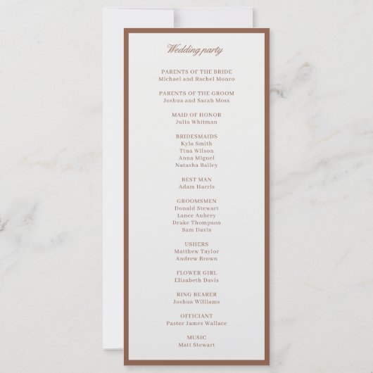 Classic Elegant Brown & Ecru Wedding Program (Rückseite)