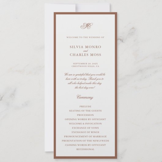 Classic Elegant Brown & Ecru Wedding Program (Vorderseite)
