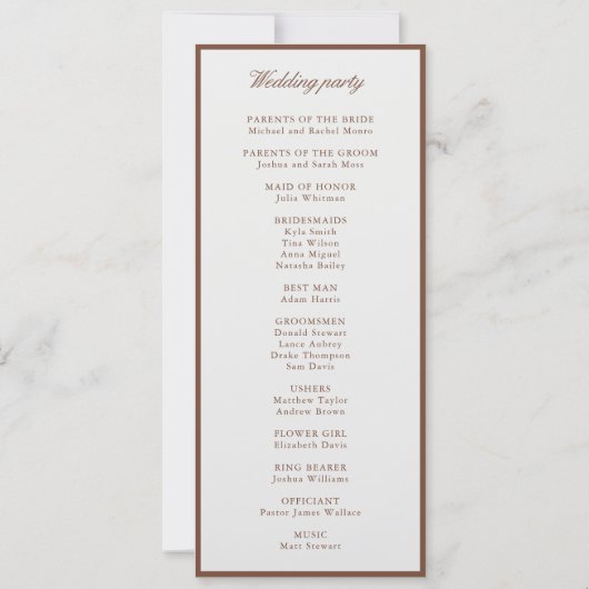 Classic Elegant Brown & Ecru Wedding Program (Rückseite)