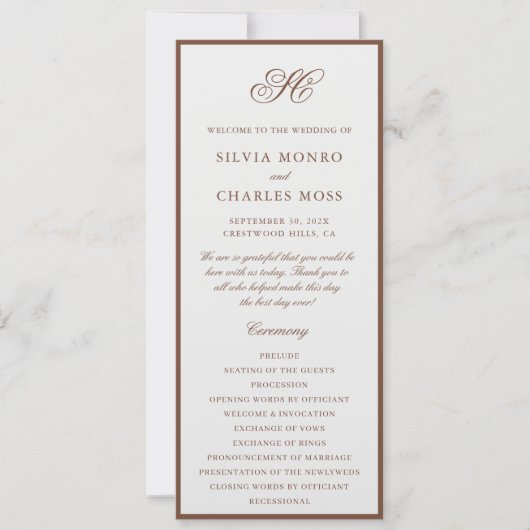 Classic Elegant Brown & Ecru Wedding Program (Vorderseite)