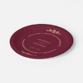 Classic Elegant Burgundy & Gold Wedding  Pappteller (Schrägansicht)