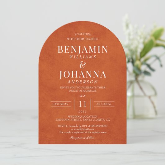 Classic Elegant Burnt Orange Wedding Arch Einladung (Stehend Vorderseite)