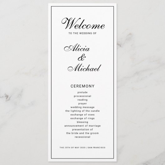 Classic elegant calligraphy black white wedding programm (Vorderseite)