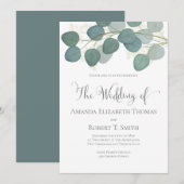 Classic Elegant Calligraphy Eukalyptus Greenery Einladung (Vorne/Hinten)