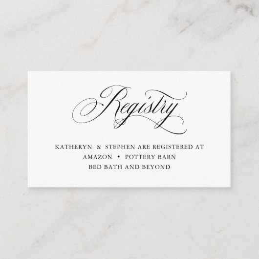 Classic Elegant Calligraphy Gift Registry Cards Begleitkarte (Vorderseite)