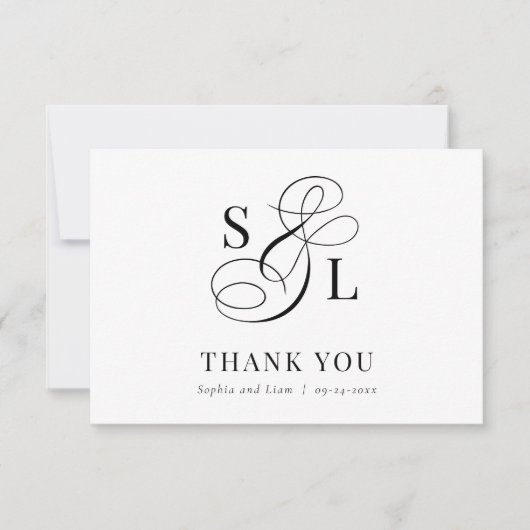 Classic Elegant Calligraphy Monogram Wedding Dankeskarte (Vorderseite)