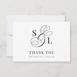 Classic Elegant Calligraphy Monogram Wedding Dankeskarte