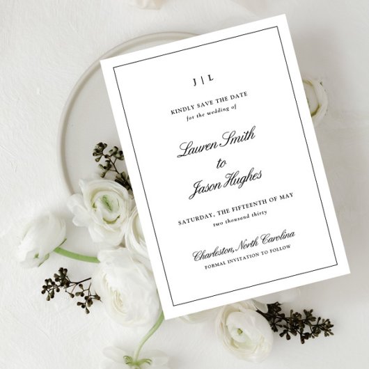 Classic Elegant Calligraphy Monogram Wedding Save The Date