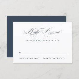 Classic Elegant Calligraphy Navy Blue Wedding RSVP Karte