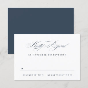 Classic Elegant Calligraphy Navy Blue Wedding RSVP Karte