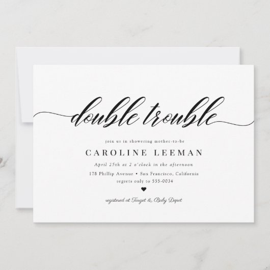 Classic Elegant Calligraphy Twin Baby Shower Einladung (Vorderseite)