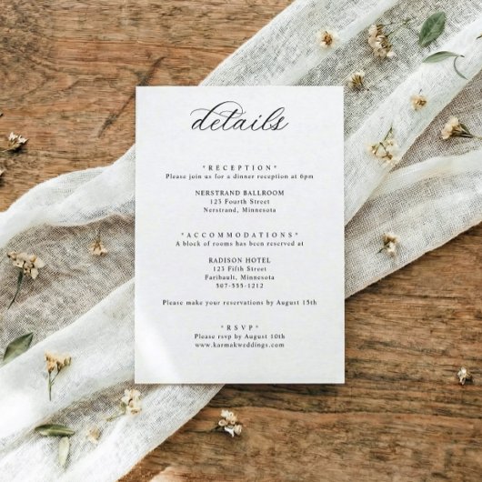 Classic Elegant Calligraphy Wedding Details Begleitkarte