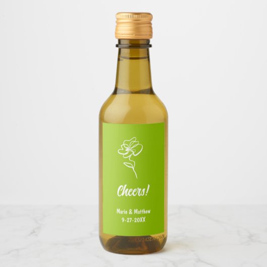 Classic & Elegant Citrus Green Floral Sketch Weinetikett (Vorderseite)