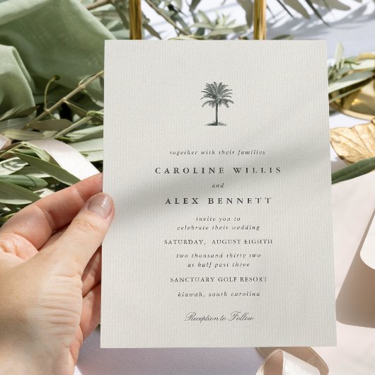 Classic Elegant Coastal Palm Tree Wedding Einladung