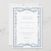 Classic Elegant Dusty Blue Floral Frame Wedding Einladung (Vorderseite)