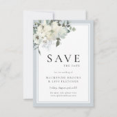 Classic Elegant Dusty Blue Floral Save The Date (Vorderseite)
