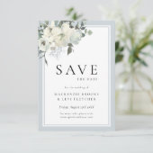 Classic Elegant Dusty Blue Floral Save The Date (Stehend Vorderseite)