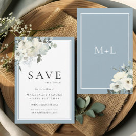 Classic Elegant Dusty Blue Floral Save The Date