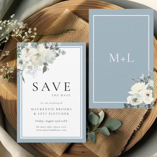 Classic Elegant Dusty Blue Floral Save The Date