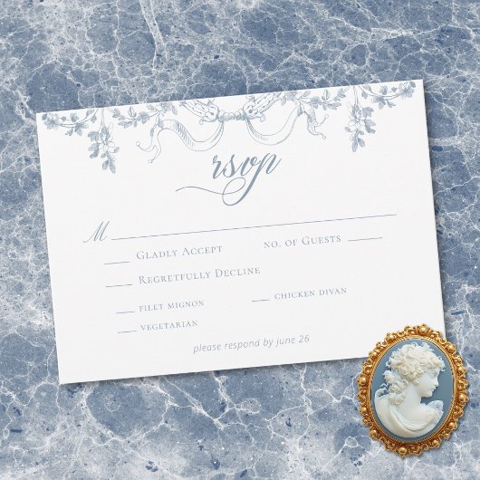 Classic Elegant Dusty Blue Floral Swag Wedding RSVP Karte