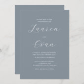 Classic Elegant Dusty Blue Gray Romatic 1 Hochzeit Einladung (Vorne/Hinten)